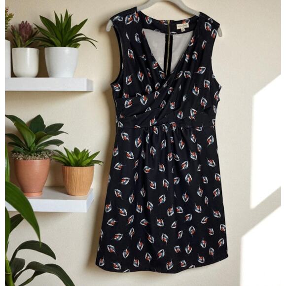 Black FEATHER Pattern Dress - Maison Jules - Sleeveless Surplice Dress - M - Picture 3 of 8